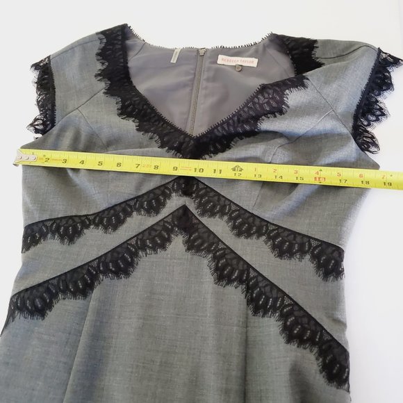 Rebecca Taylor Sheath Dress Virgin Wool Lace Trim Feminine Chic Cap Sleeve 12 - Picture 9 of 13